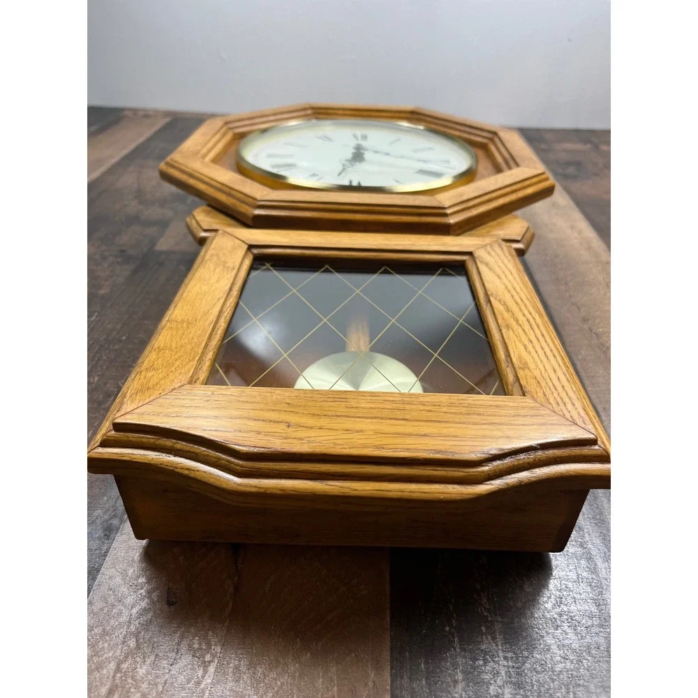 Daniel Dakota Oak Wood Schoolhouse Regulator Wall Clock Westminster Chime Quartz